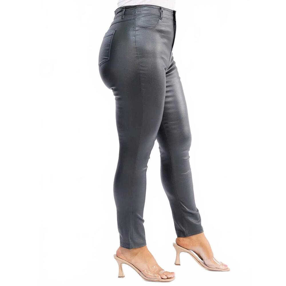 NEW INSPIRED FASHION women's skinny pleather pants - curvy in black
